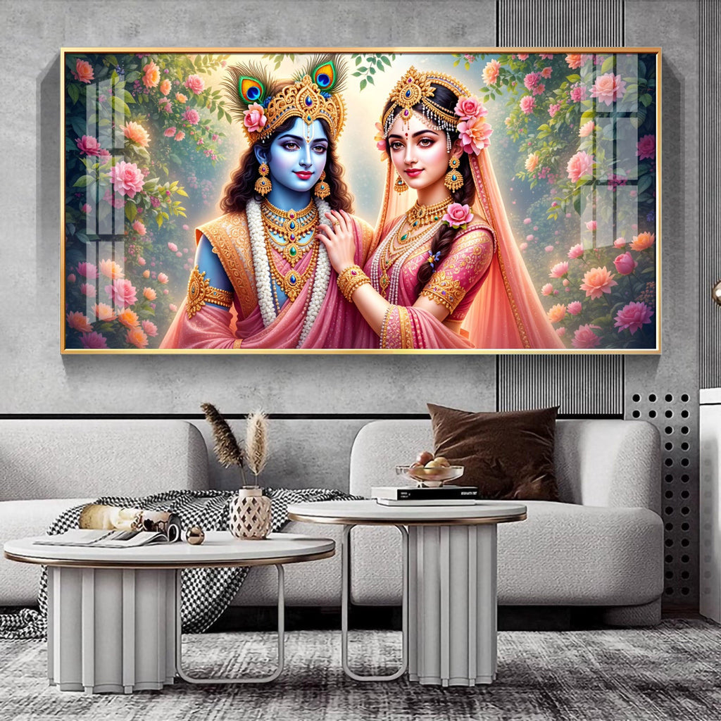 Radha Rani With Krishna Premium Acrylic Horizontal Wall Art