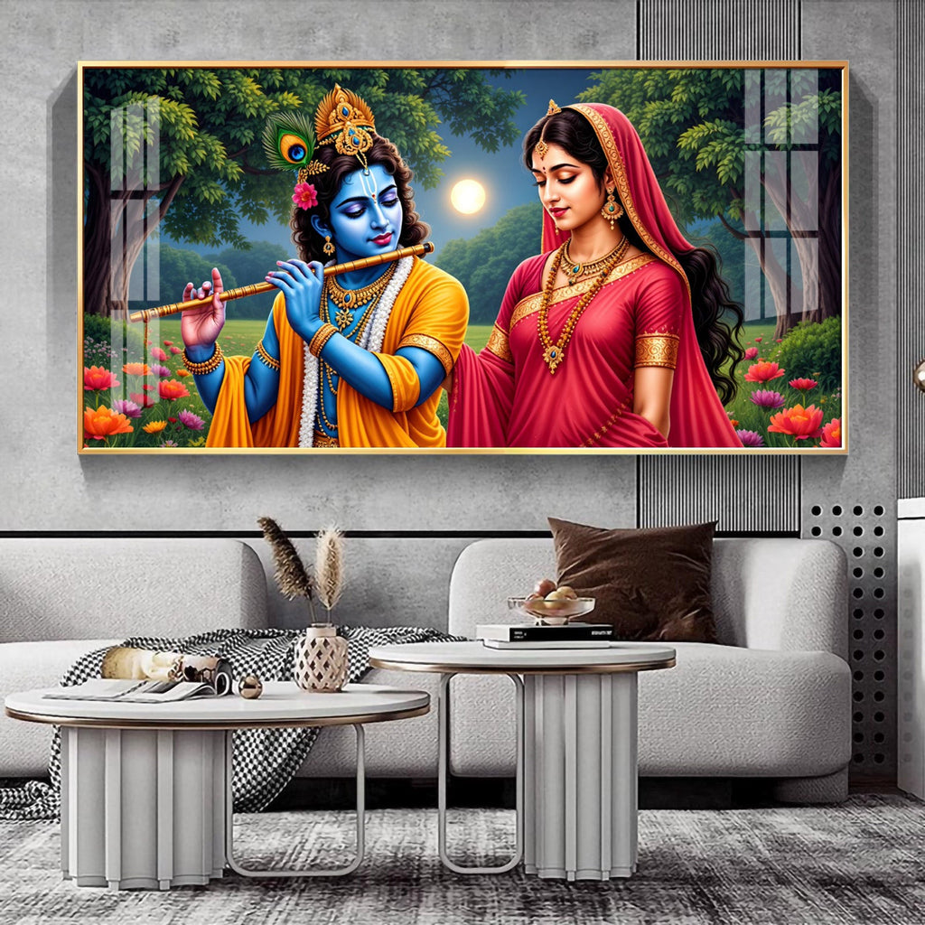 Krishna and Radha Mural Premium Acrylic Horizontal Wall Art