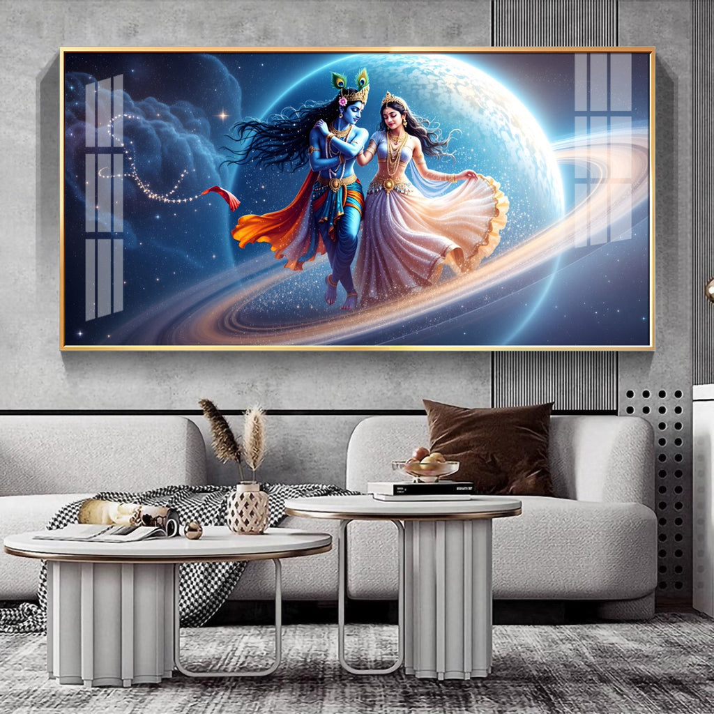 Divine Dance Of Shri Krishna And Radha Premium Acrylic Horizontal Wall Art