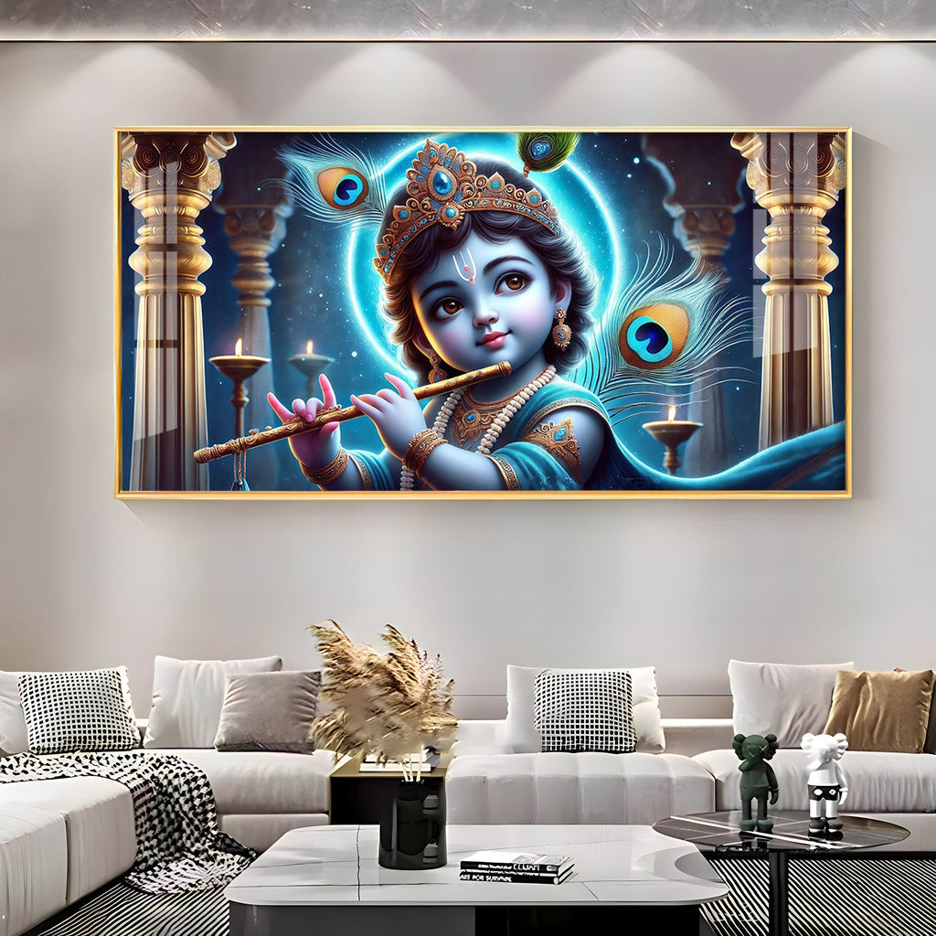 Little Krishna Blessing Premium Acrylic Horizontal Wall Art