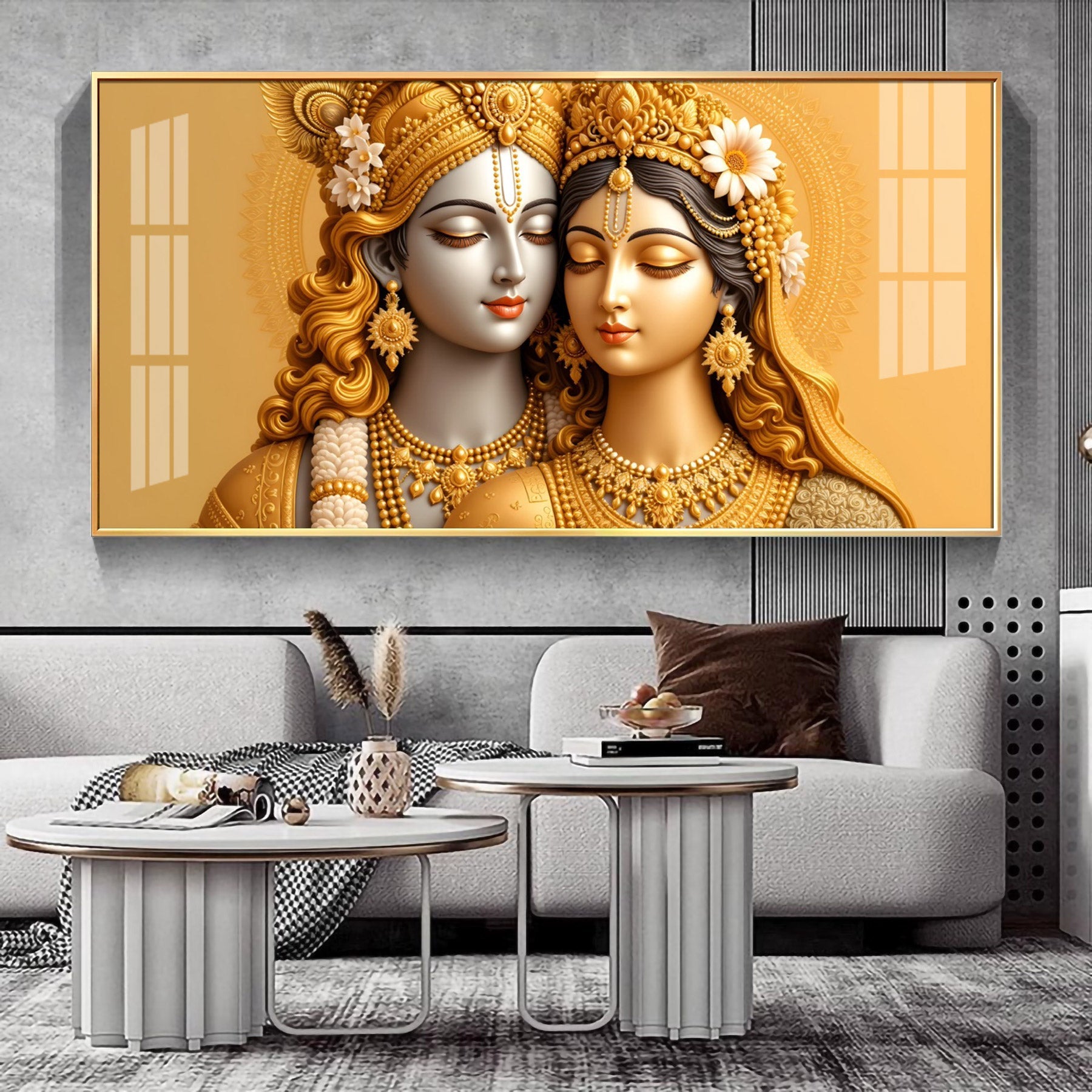 Devotional Krishna And Radha Premium Acrylic Horizontal Wall Art
