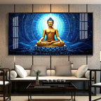 Buddha Bliss In Blue Aura Premium Acrylic Horizontal Wall Art