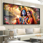 Radha With Krishna Playing Flute Premium Acrylic Horizontal Wall Art