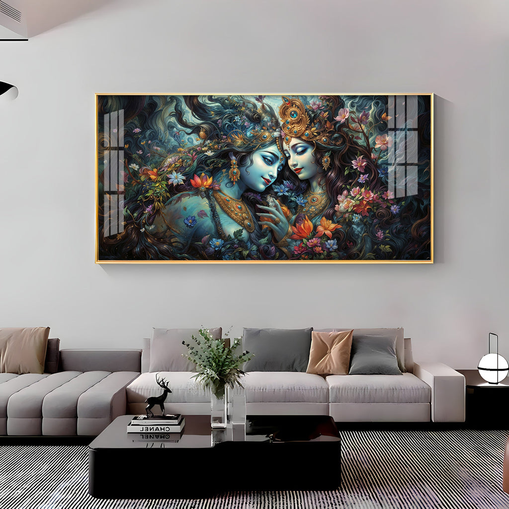 Mystical Love Of Radha Krishna Premium Acrylic Horizontal Wall Art