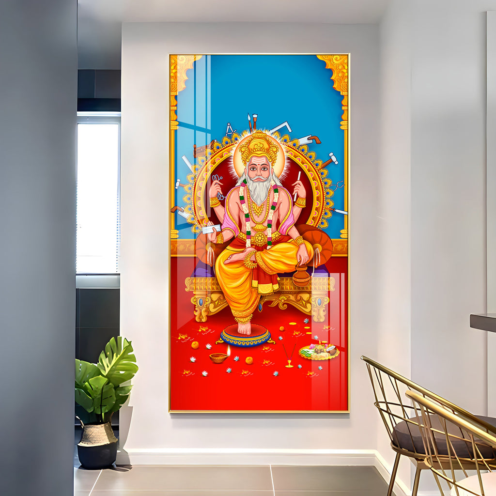 Lord Vishwakarma Premium Acrylic Vertical Wall Art