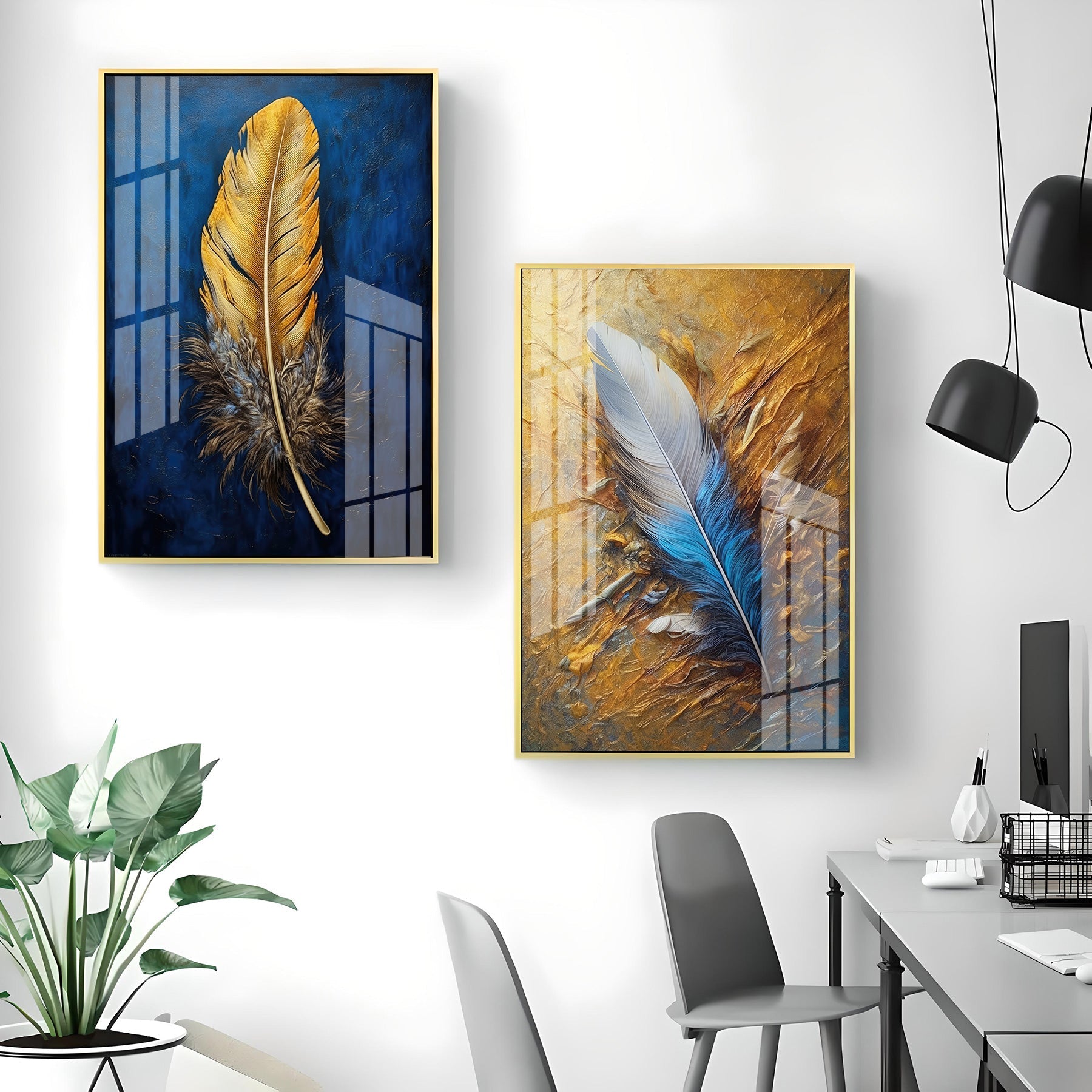 Feathered Elegance Premium Acrylic Vertical Wall Art (Set Of 2)