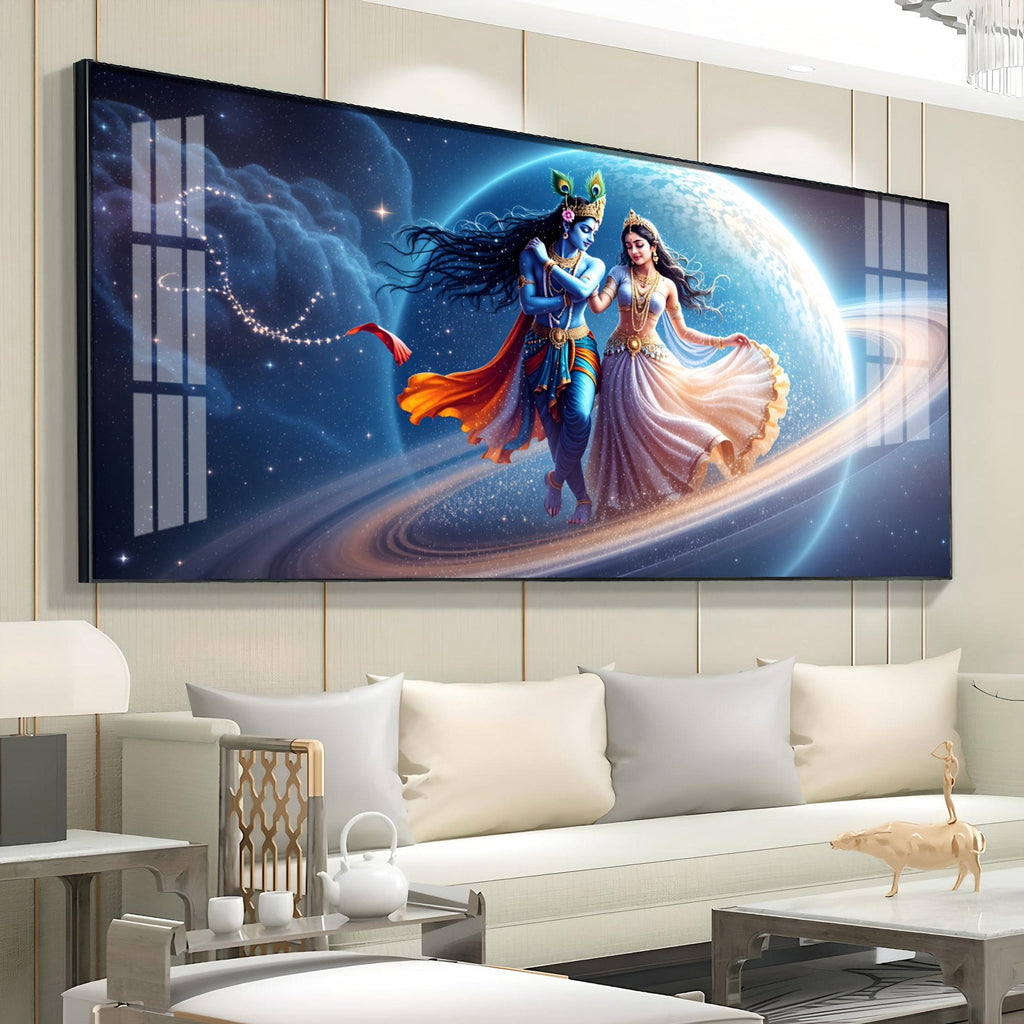 Divine Dance Of Shri Krishna And Radha Premium Acrylic Horizontal Wall Art