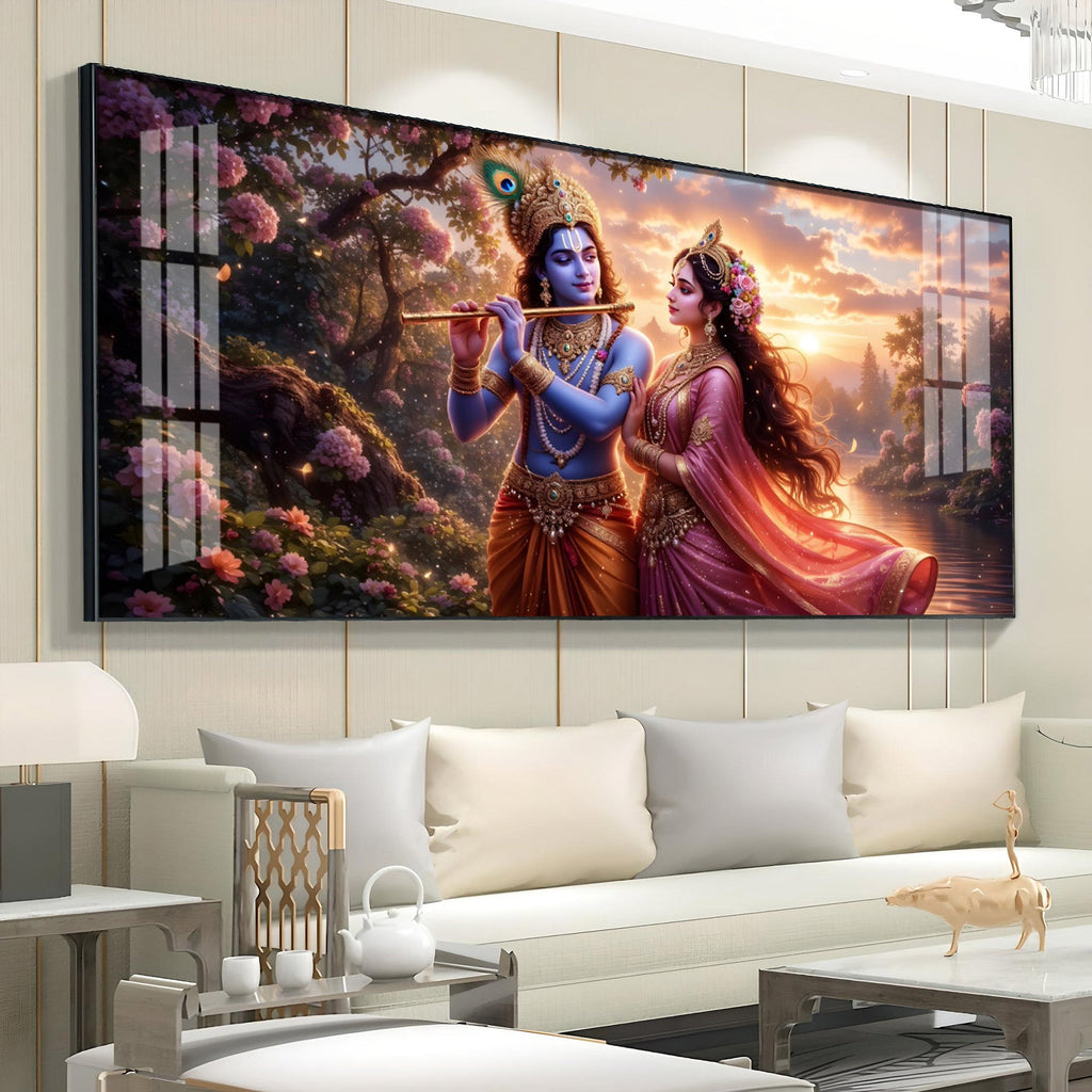 Radha Krishna Divine Love In Nature Premium Acrylic Horizontal Wall Art