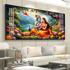 Divine Radha Krishna In Forest Premium Acrylic Horizontal Wall Art