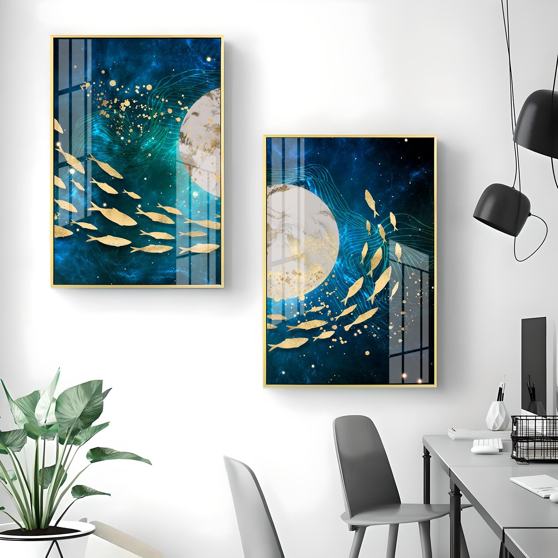 Golden Koi Fish Premium Acrylic Vertical Wall Art (Set Of 2)