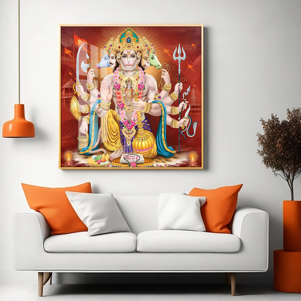 Panchmukhi Hanuman Premium Acrylic Square Wall Art