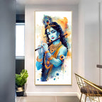 Shree Krishna With Flute Premium Acrylic Vertical Wall Art
