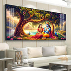 Krishna With Radha In Sunset Premium Acrylic Horizontal Wall Art