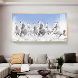 7 Running White Horses in The Sea Premium Acrylic Floating Wall Painting - Decor Smart
