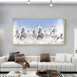 7 Running White Horses in The Sea Premium Acrylic Floating Wall Painting - Decor Smart