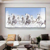 7 Running White Horses in The Sea Premium Acrylic Floating Wall Painting - Decor Smart