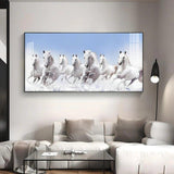 7 Running White Horses in The Sea Premium Acrylic Floating Wall Painting - Decor Smart