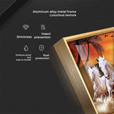 7 White Running Horses in The Sea With Sunrise Premium Acrylic Floating Wall Painting - Decor Smart