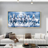 7 White Running Horses With Sunrise Premium Acrylic Floating Wall Painting - Decor Smart