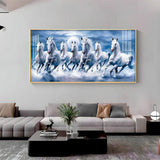 7 White Running Horses With Sunrise Premium Acrylic Floating Wall Painting - Decor Smart