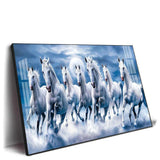 7 White Running Horses With Sunrise Premium Acrylic Floating Wall Painting - Decor Smart