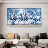 7 White Running Horses With Sunrise Premium Acrylic Floating Wall Painting - Decor Smart