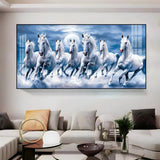 7 White Running Horses With Sunrise Premium Acrylic Floating Wall Painting - Decor Smart
