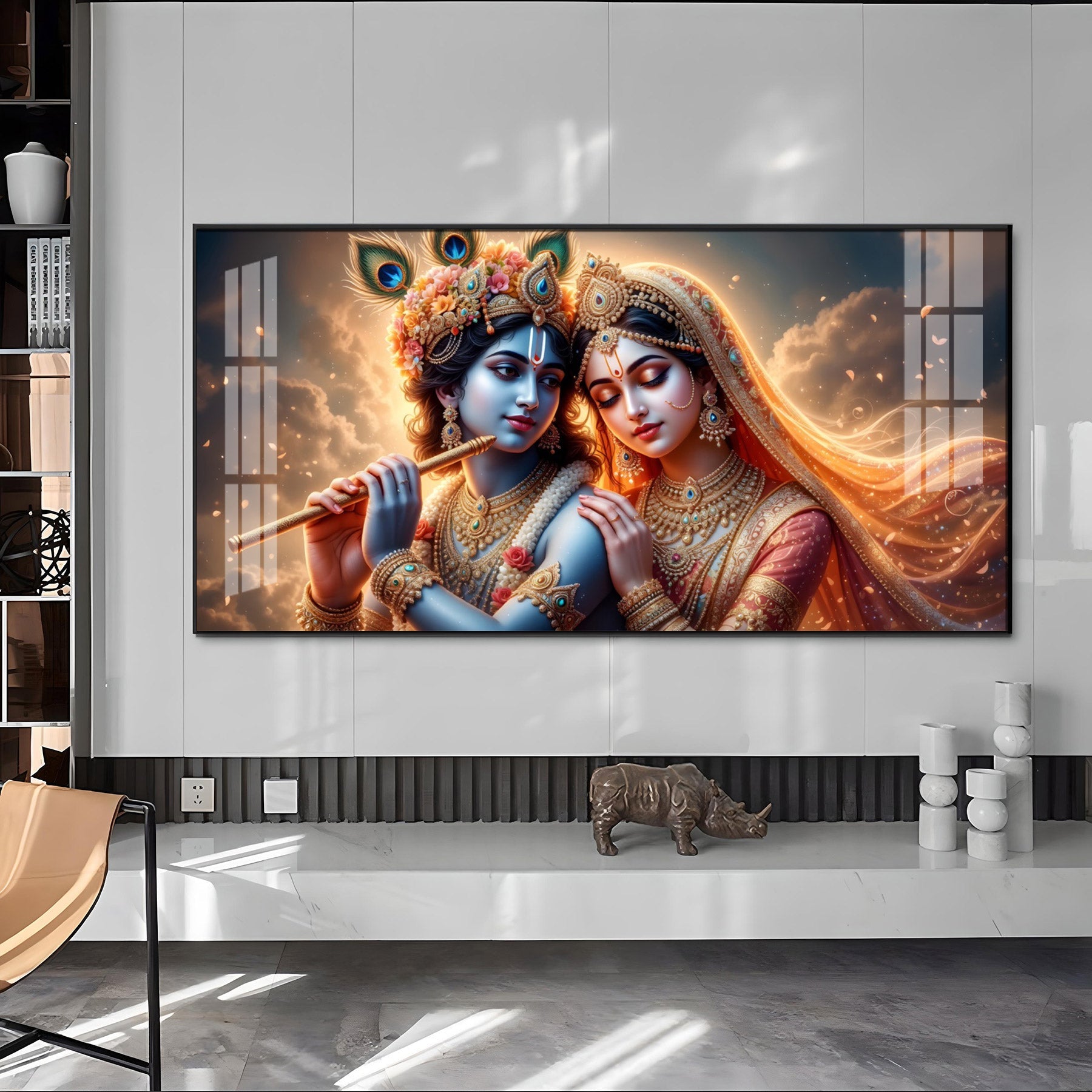 Krishna And Radha Together Premium Acrylic Horizontal Wall Art