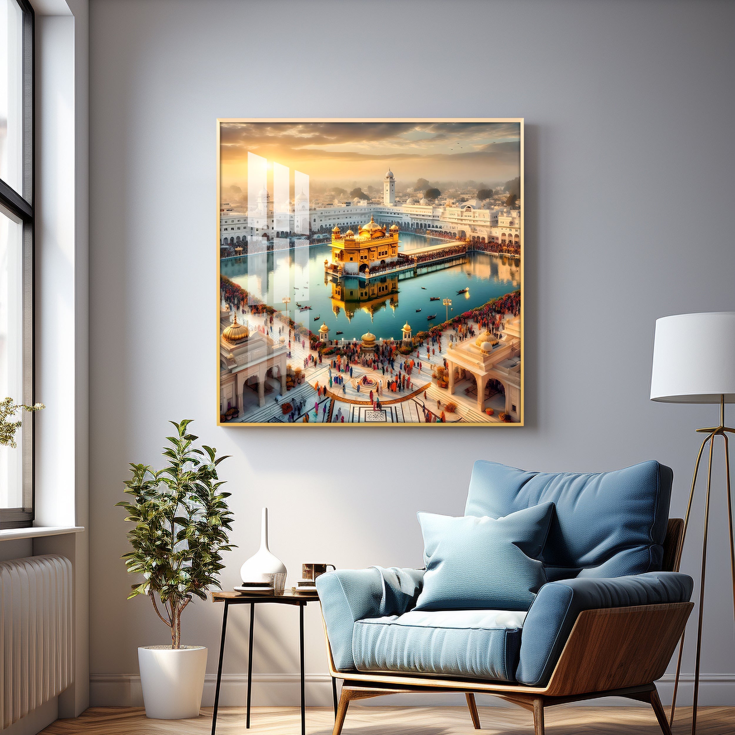Divine Golden Temple Premium Acrylic Square Wall Art