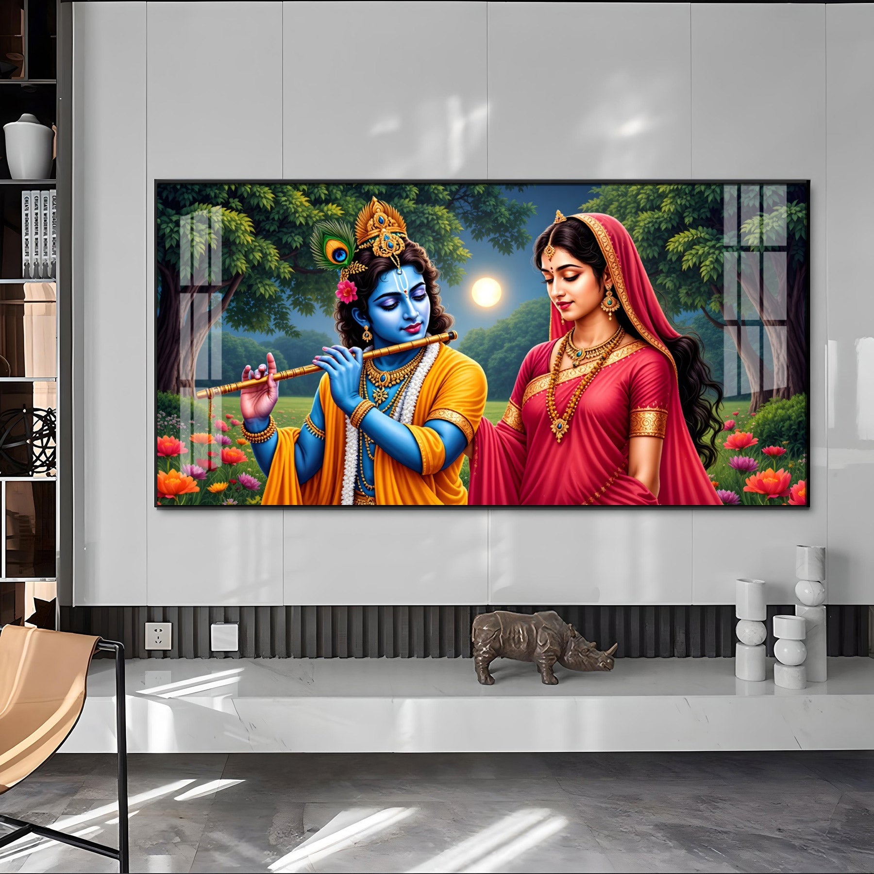 Krishna and Radha Mural Premium Acrylic Horizontal Wall Art