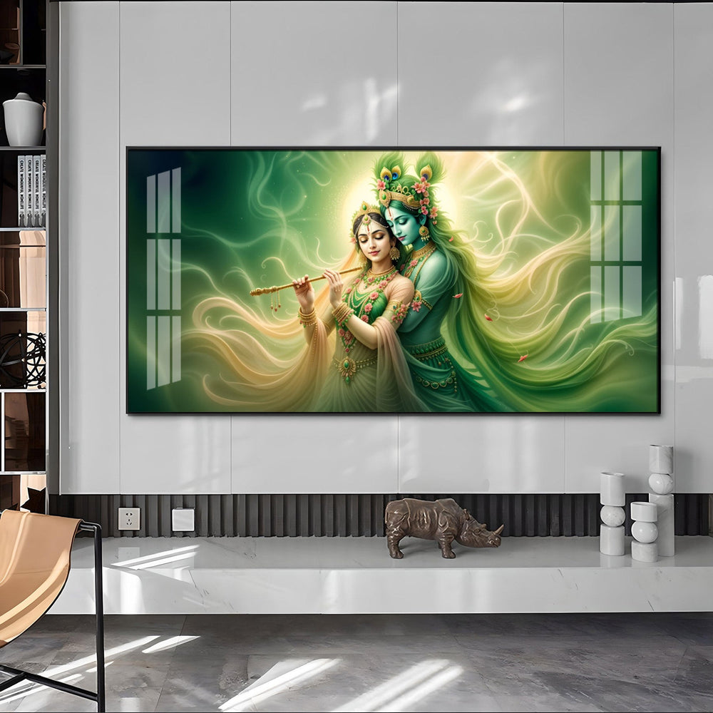 Krishna Radha Divine Connection Premium Acrylic Horizontal Wall Art