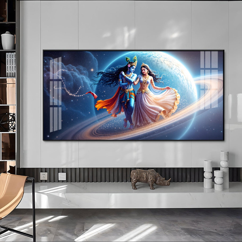 Divine Dance Of Shri Krishna And Radha Premium Acrylic Horizontal Wall Art