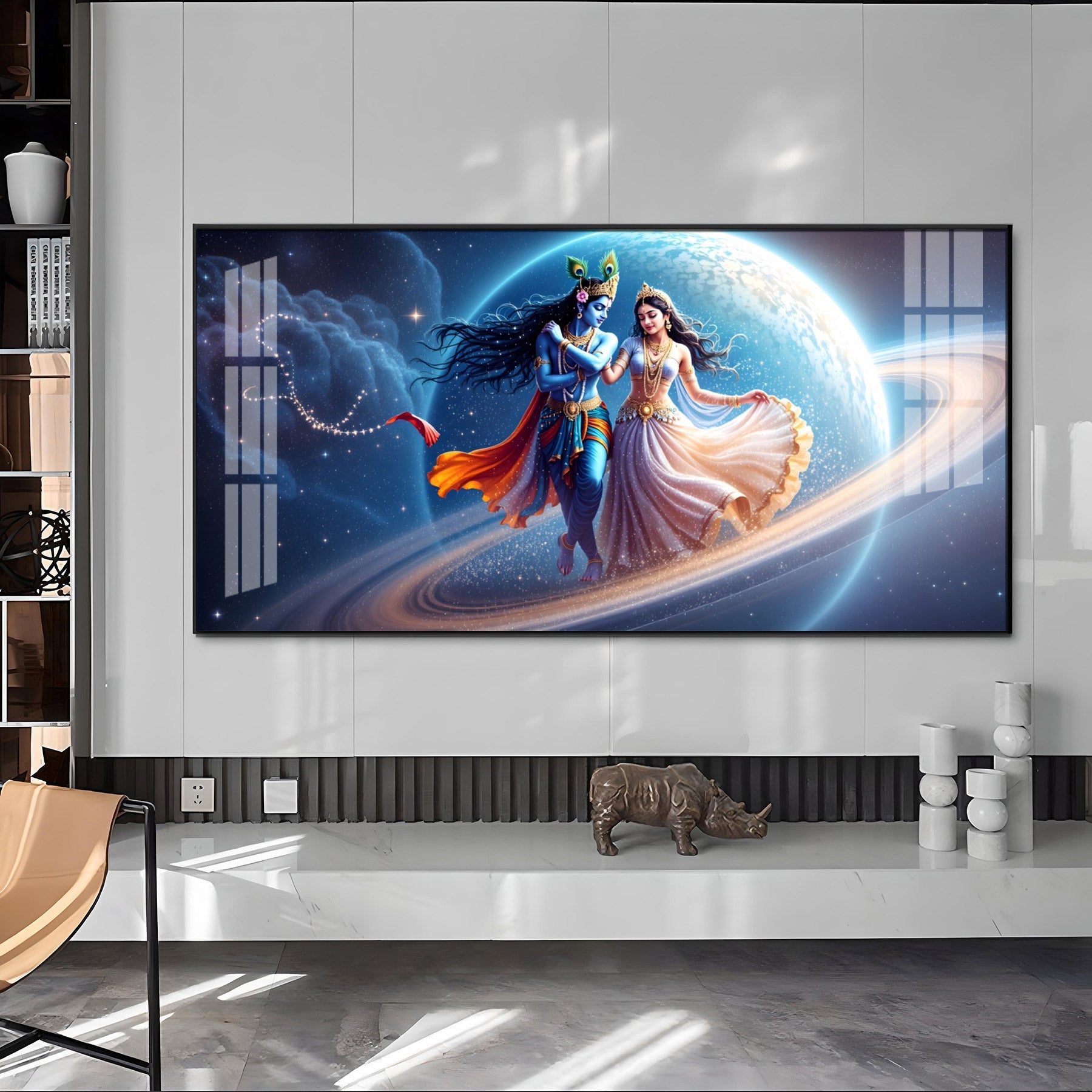 Divine Dance Of Shri Krishna And Radha Premium Acrylic Horizontal Wall Art