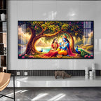 Krishna With Radha In Sunset Premium Acrylic Horizontal Wall Art