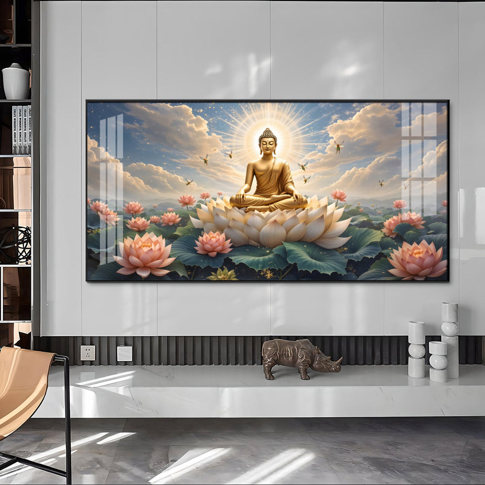 Peaceful Buddha On Lotus Premium Acrylic Horizontal Wall Art