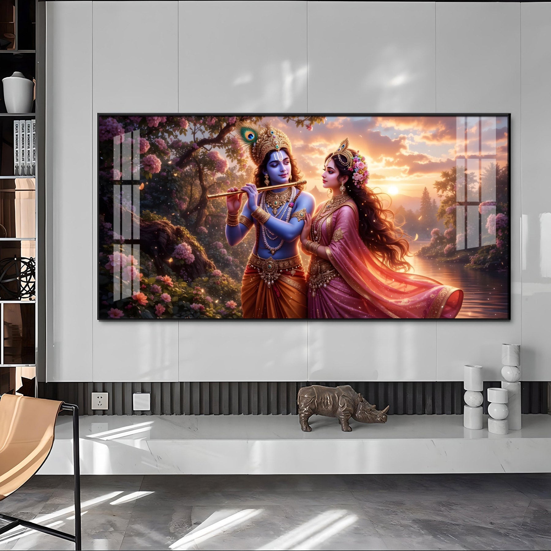 Radha Krishna Divine Love In Nature Premium Acrylic Horizontal Wall Art