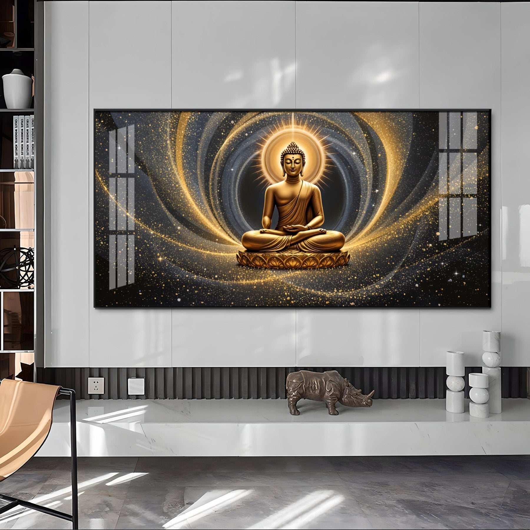Golden Wave Buddha Reflection Premium Acrylic Horizontal Wall Art
