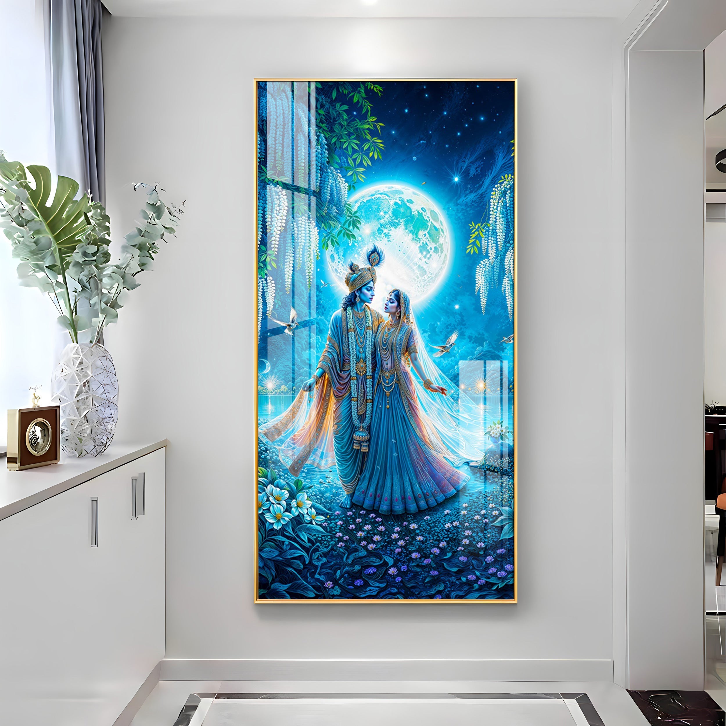 Radha Krishna In Twilight Premium Acrylic Vertical Wall Art