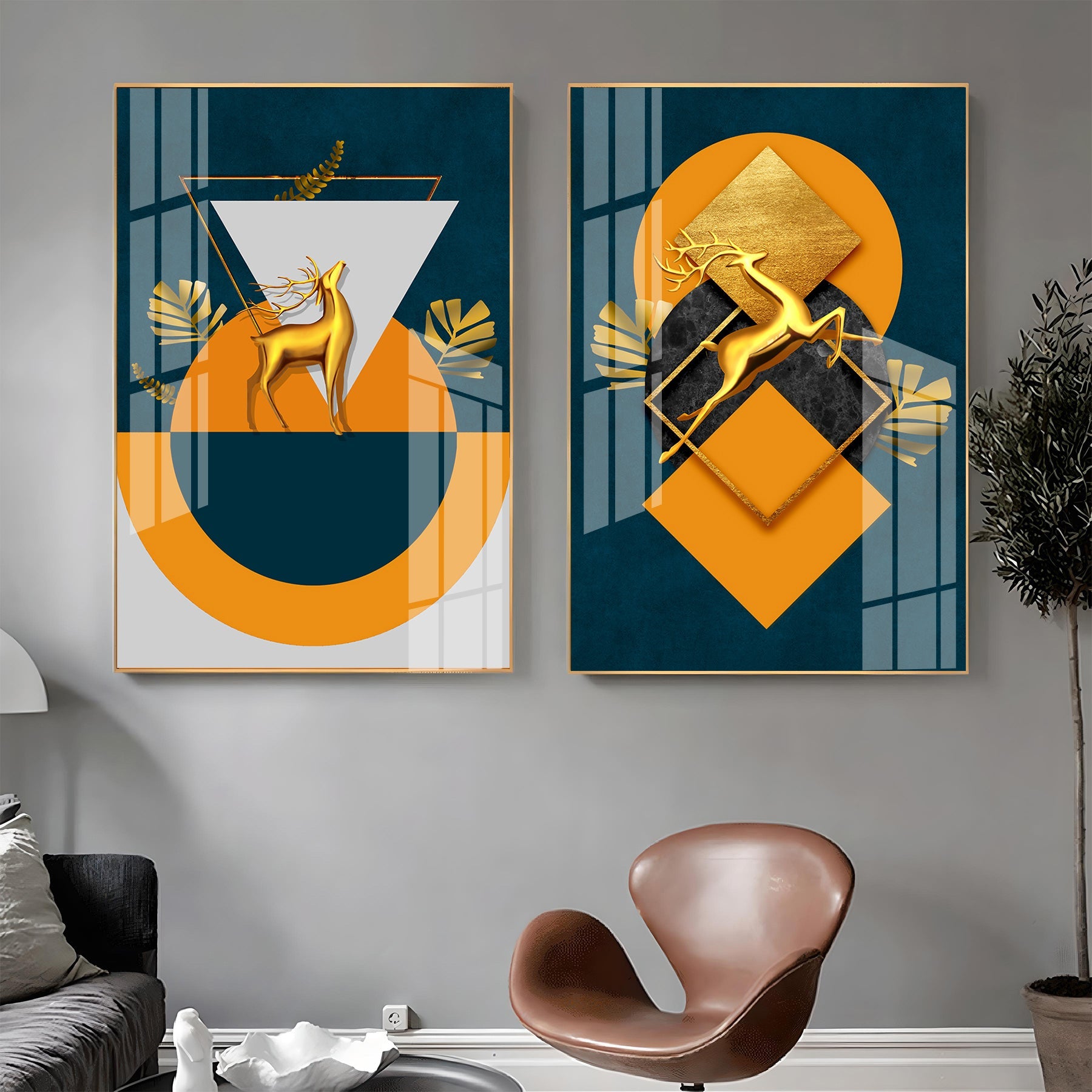 Geometric Splendor Premium Acrylic Vertical Wall Art (Set Of 2)
