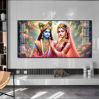 Radha Rani With Krishna Premium Acrylic Horizontal Wall Art