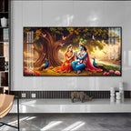 Radha Krishna In Sunset Forest Premium Acrylic Horizontal Wall Art