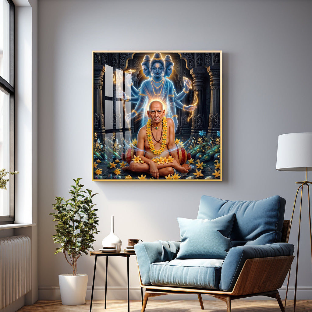Divine Swami Samarth Premium Acrylic Square Wall Art