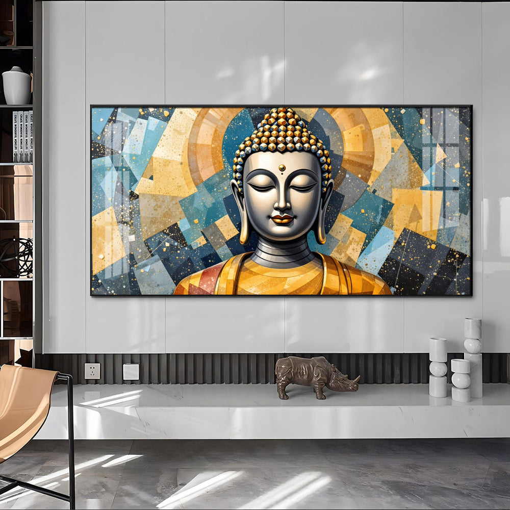 Abstract Buddha Face Portrait Premium Acrylic Horizontal Wall Art