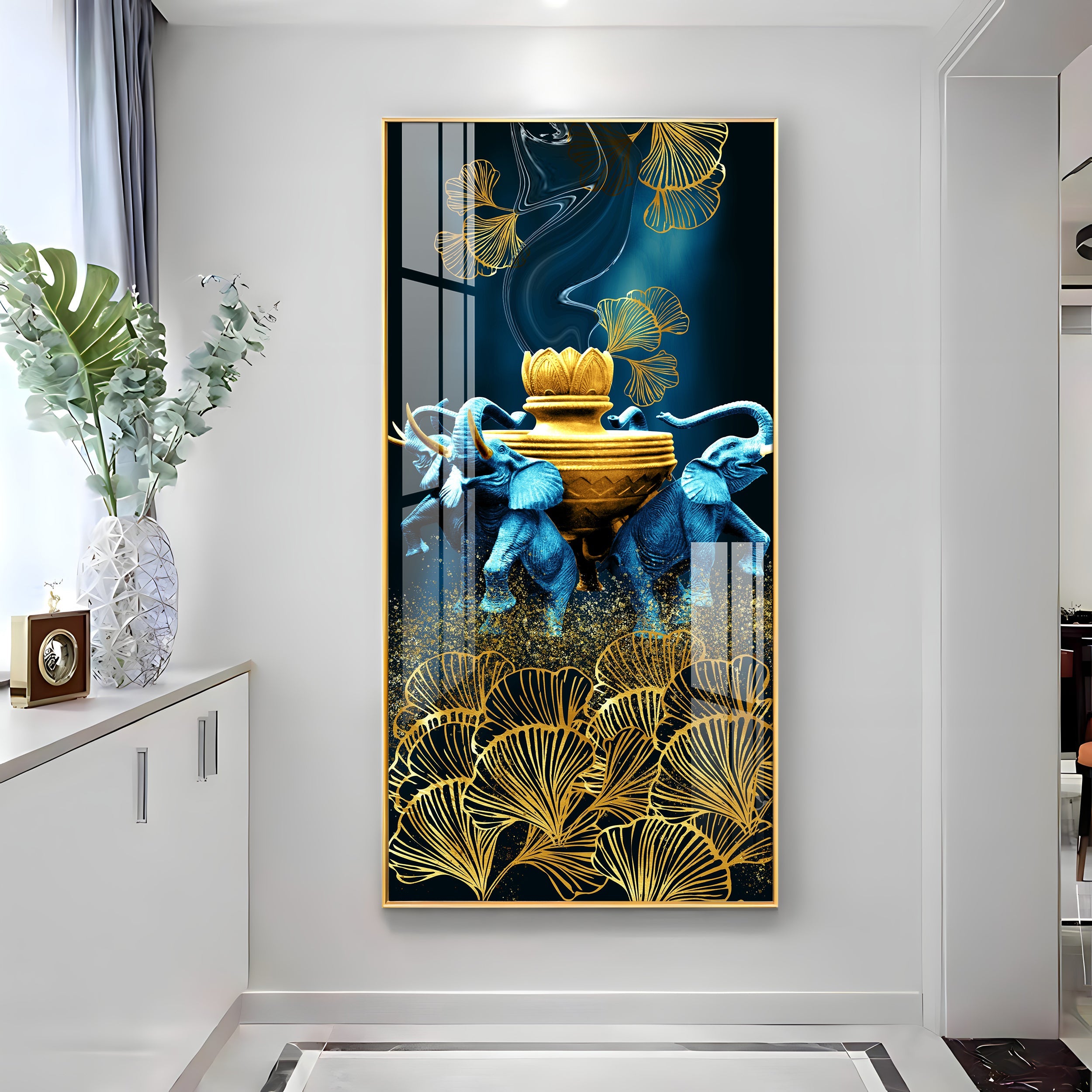 Elephant & Leaf Premium Acrylic Vertical Wall Art