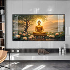 Blissful Buddha With Lotus Petal Premium Acrylic Horizontal Wall Art