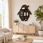 Penguin Backlit Designer Wooden Wall Shelf / Book Shelf / Night Light, Walnut Finish