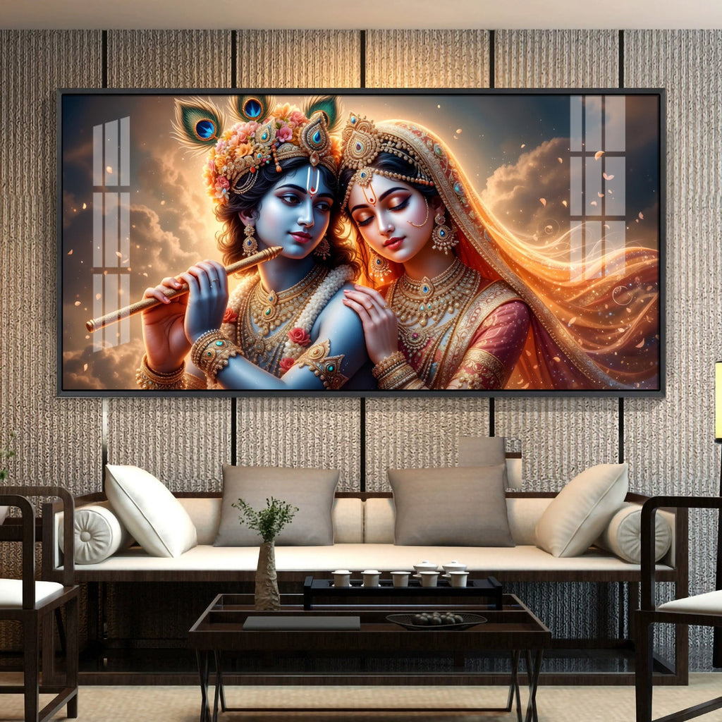Krishna And Radha Together Premium Acrylic Horizontal Wall Art