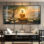 Blissful Buddha With Lotus Petal Premium Acrylic Horizontal Wall Art
