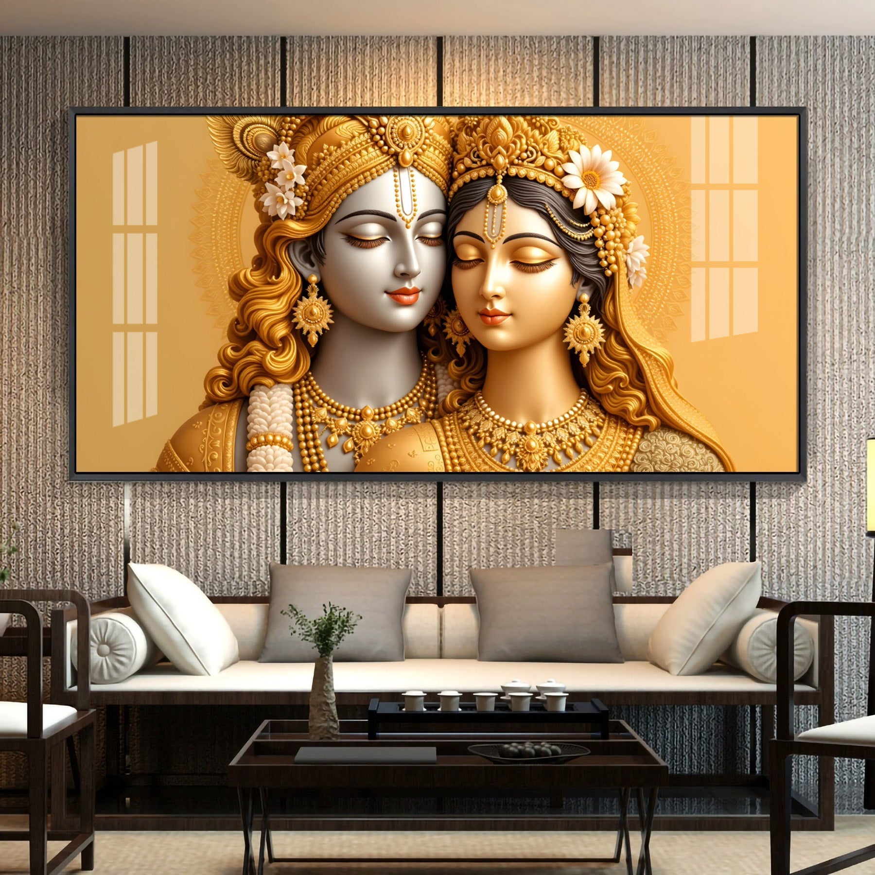 Devotional Krishna And Radha Premium Acrylic Horizontal Wall Art