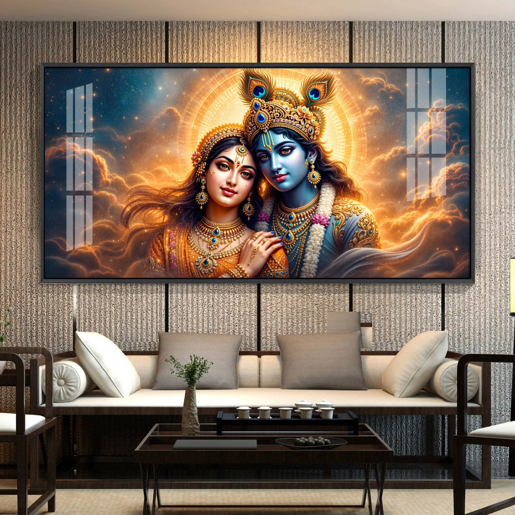 Divine Radha With Krishna Premium Acrylic Horizontal Wall Art